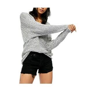 Free People Womens Pullover Tunic Sweater Gray Marled Long Sleeve Scoop‎ Neck XS